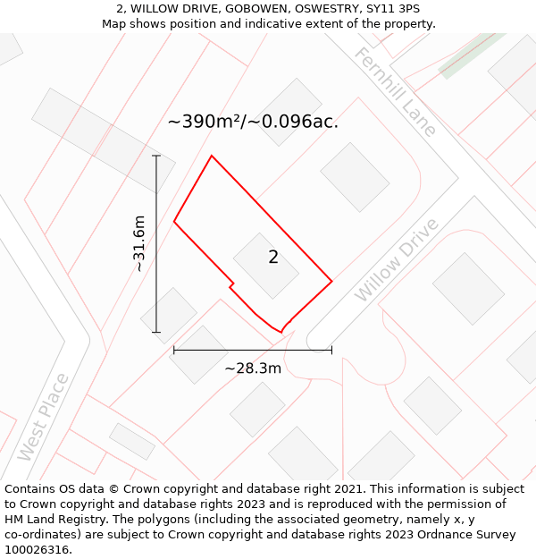 2, WILLOW DRIVE, GOBOWEN, OSWESTRY, SY11 3PS: Plot and title map