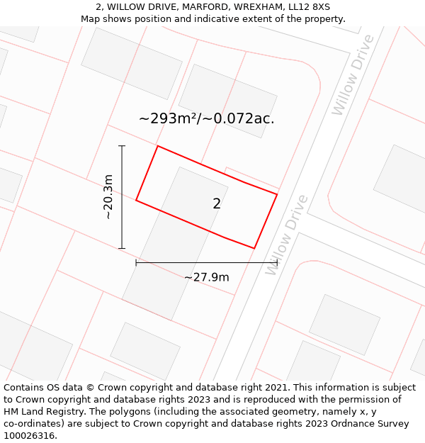 2, WILLOW DRIVE, MARFORD, WREXHAM, LL12 8XS: Plot and title map