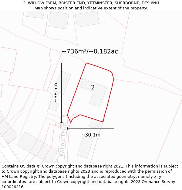 2, WILLOW FARM, BRISTER END, YETMINSTER, SHERBORNE, DT9 6NH: Plot and title map