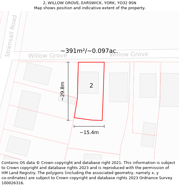 2, WILLOW GROVE, EARSWICK, YORK, YO32 9SN: Plot and title map