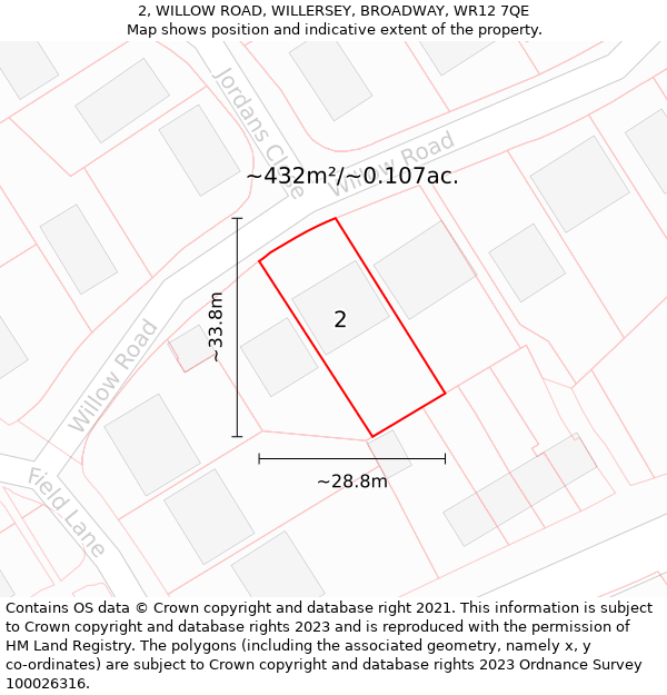 2, WILLOW ROAD, WILLERSEY, BROADWAY, WR12 7QE: Plot and title map