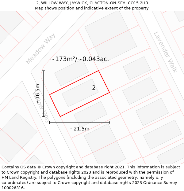 2, WILLOW WAY, JAYWICK, CLACTON-ON-SEA, CO15 2HB: Plot and title map