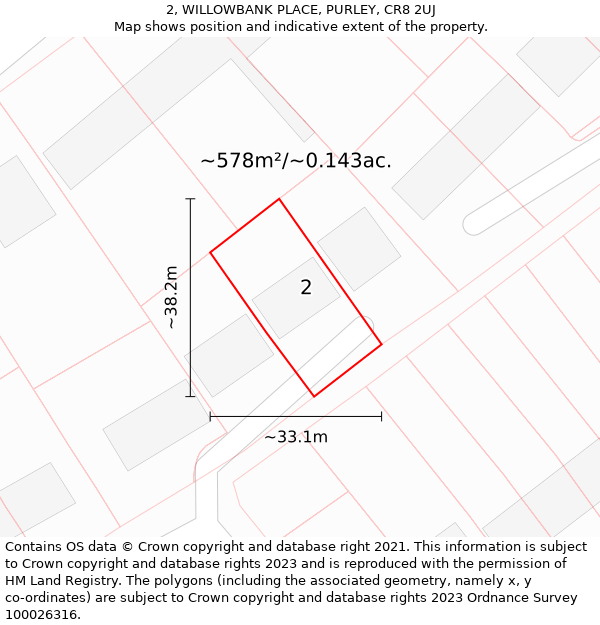 2, WILLOWBANK PLACE, PURLEY, CR8 2UJ: Plot and title map