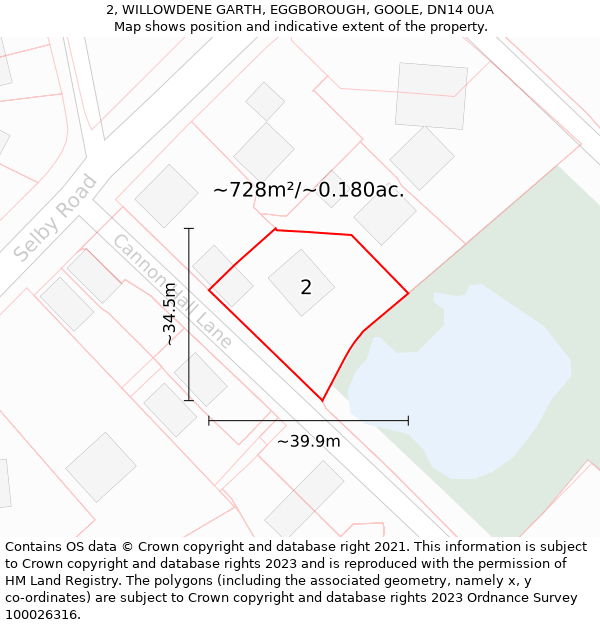 2, WILLOWDENE GARTH, EGGBOROUGH, GOOLE, DN14 0UA: Plot and title map