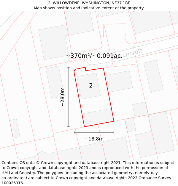 2, WILLOWDENE, WASHINGTON, NE37 1BF: Plot and title map