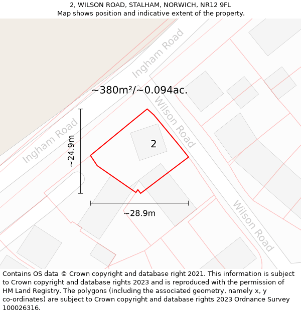 2, WILSON ROAD, STALHAM, NORWICH, NR12 9FL: Plot and title map