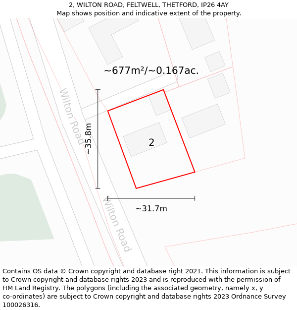 2, WILTON ROAD, FELTWELL, THETFORD, IP26 4AY: Plot and title map