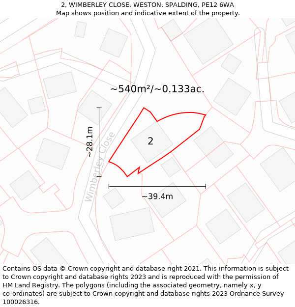 2, WIMBERLEY CLOSE, WESTON, SPALDING, PE12 6WA: Plot and title map