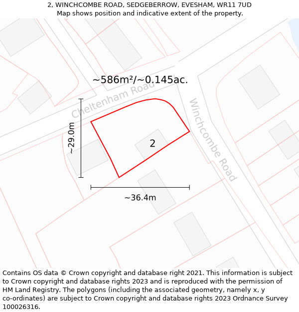 2, WINCHCOMBE ROAD, SEDGEBERROW, EVESHAM, WR11 7UD: Plot and title map