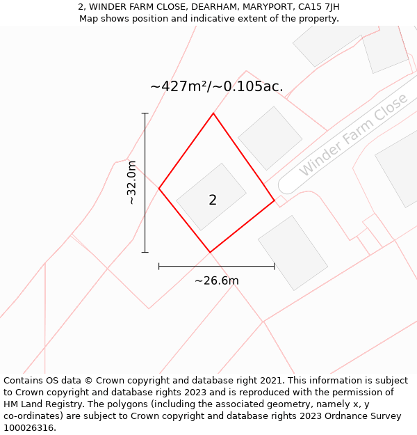 2, WINDER FARM CLOSE, DEARHAM, MARYPORT, CA15 7JH: Plot and title map