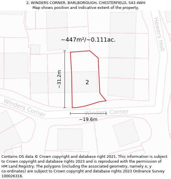 2, WINDERS CORNER, BARLBOROUGH, CHESTERFIELD, S43 4WH: Plot and title map