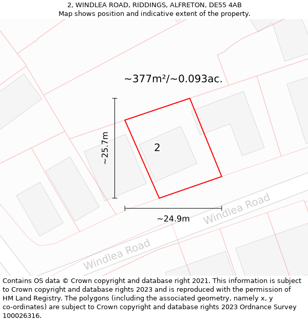 2, WINDLEA ROAD, RIDDINGS, ALFRETON, DE55 4AB: Plot and title map