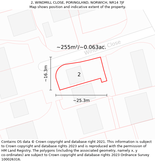 2, WINDMILL CLOSE, PORINGLAND, NORWICH, NR14 7JF: Plot and title map