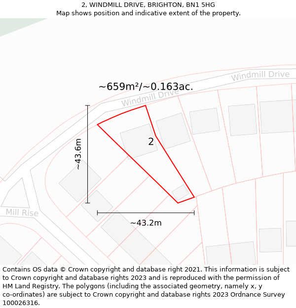 2, WINDMILL DRIVE, BRIGHTON, BN1 5HG: Plot and title map