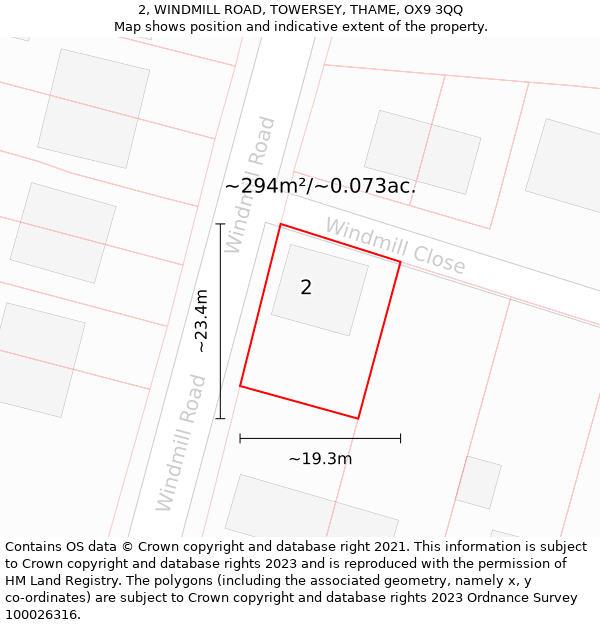 2, WINDMILL ROAD, TOWERSEY, THAME, OX9 3QQ: Plot and title map