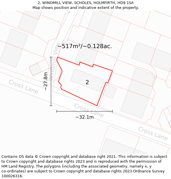 2, WINDMILL VIEW, SCHOLES, HOLMFIRTH, HD9 1SA: Plot and title map