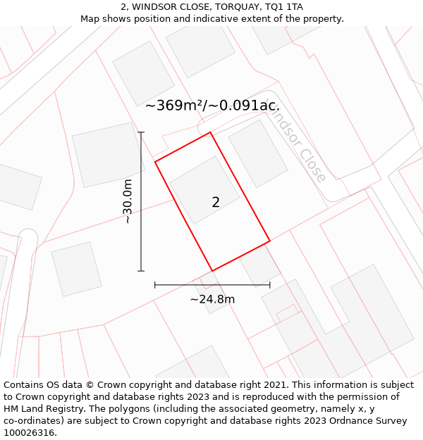 2, WINDSOR CLOSE, TORQUAY, TQ1 1TA: Plot and title map