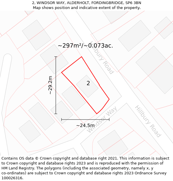 2, WINDSOR WAY, ALDERHOLT, FORDINGBRIDGE, SP6 3BN: Plot and title map