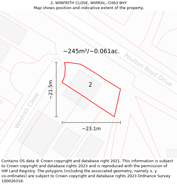 2, WINFRITH CLOSE, WIRRAL, CH63 9HY: Plot and title map