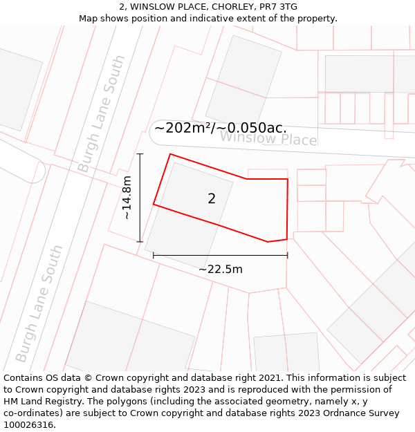 2, WINSLOW PLACE, CHORLEY, PR7 3TG: Plot and title map