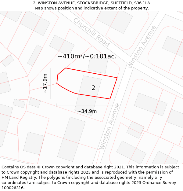 2, WINSTON AVENUE, STOCKSBRIDGE, SHEFFIELD, S36 1LA: Plot and title map