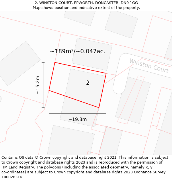 2, WINSTON COURT, EPWORTH, DONCASTER, DN9 1GG: Plot and title map