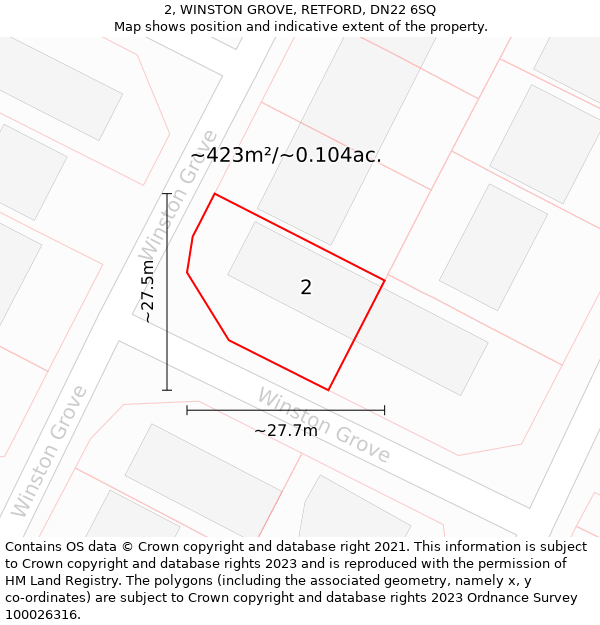 2, WINSTON GROVE, RETFORD, DN22 6SQ: Plot and title map