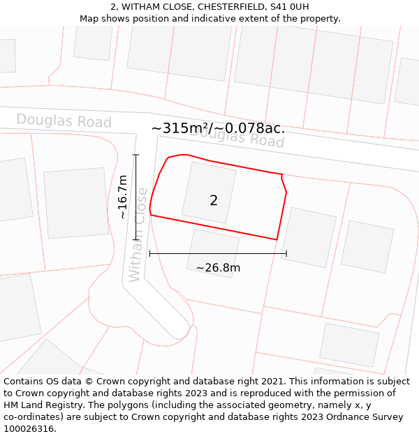 2, WITHAM CLOSE, CHESTERFIELD, S41 0UH: Plot and title map