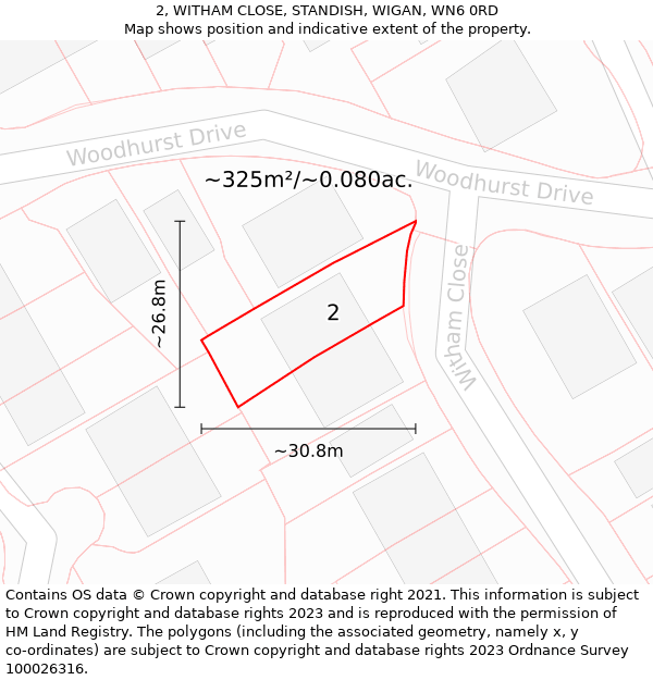 2, WITHAM CLOSE, STANDISH, WIGAN, WN6 0RD: Plot and title map