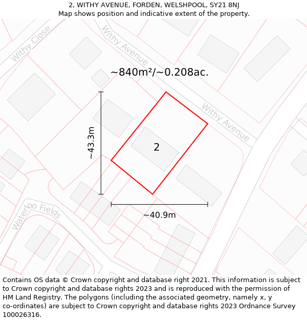 2, WITHY AVENUE, FORDEN, WELSHPOOL, SY21 8NJ: Plot and title map