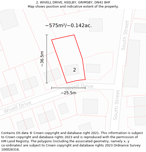 2, WIVELL DRIVE, KEELBY, GRIMSBY, DN41 8HF: Plot and title map