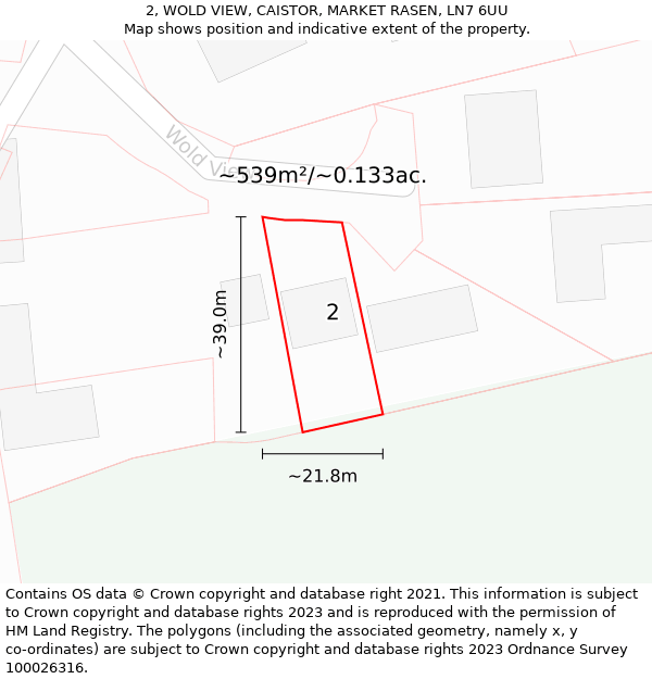 2, WOLD VIEW, CAISTOR, MARKET RASEN, LN7 6UU: Plot and title map