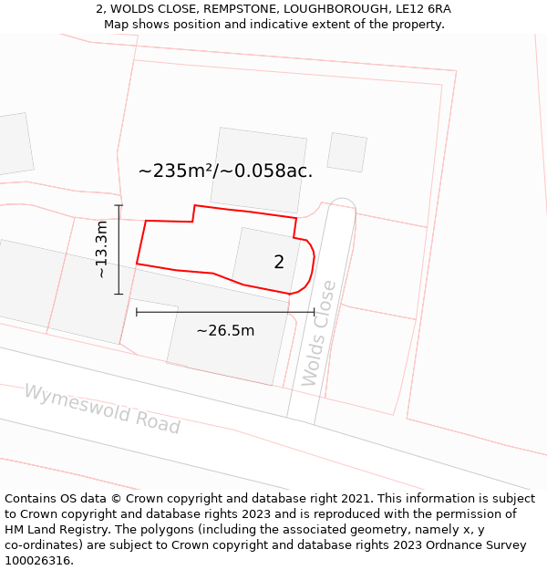 2, WOLDS CLOSE, REMPSTONE, LOUGHBOROUGH, LE12 6RA: Plot and title map