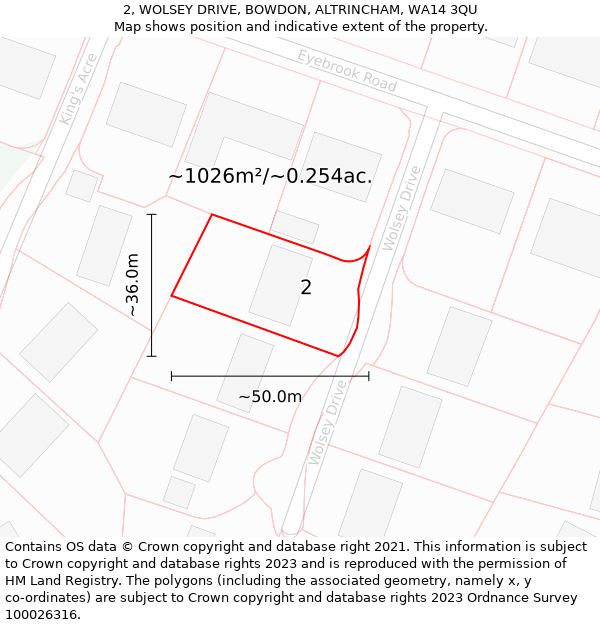 2, WOLSEY DRIVE, BOWDON, ALTRINCHAM, WA14 3QU: Plot and title map