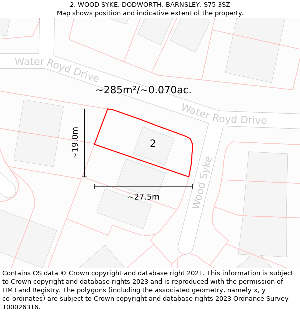 2, WOOD SYKE, DODWORTH, BARNSLEY, S75 3SZ: Plot and title map