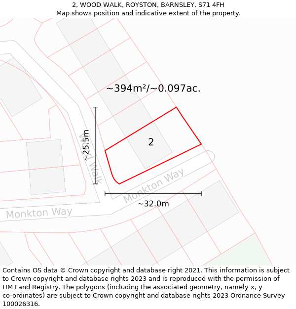 2, WOOD WALK, ROYSTON, BARNSLEY, S71 4FH: Plot and title map