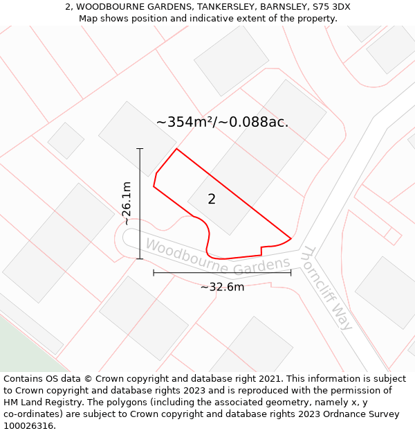 2, WOODBOURNE GARDENS, TANKERSLEY, BARNSLEY, S75 3DX: Plot and title map