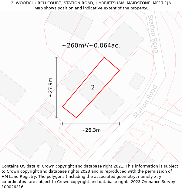 2, WOODCHURCH COURT, STATION ROAD, HARRIETSHAM, MAIDSTONE, ME17 1JA: Plot and title map