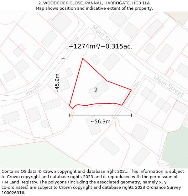 2, WOODCOCK CLOSE, PANNAL, HARROGATE, HG3 1LA: Plot and title map