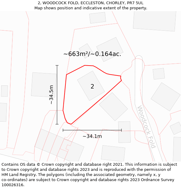 2, WOODCOCK FOLD, ECCLESTON, CHORLEY, PR7 5UL: Plot and title map