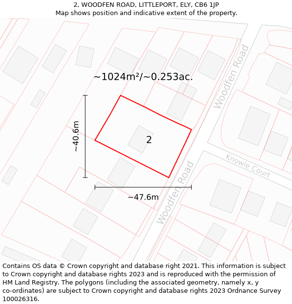 2, WOODFEN ROAD, LITTLEPORT, ELY, CB6 1JP: Plot and title map