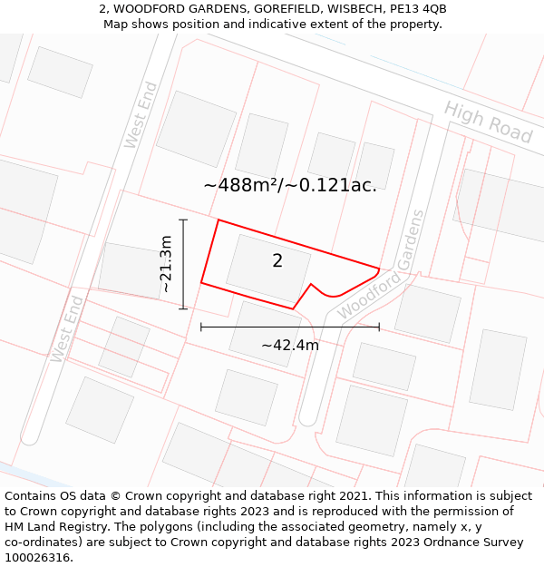 2, WOODFORD GARDENS, GOREFIELD, WISBECH, PE13 4QB: Plot and title map