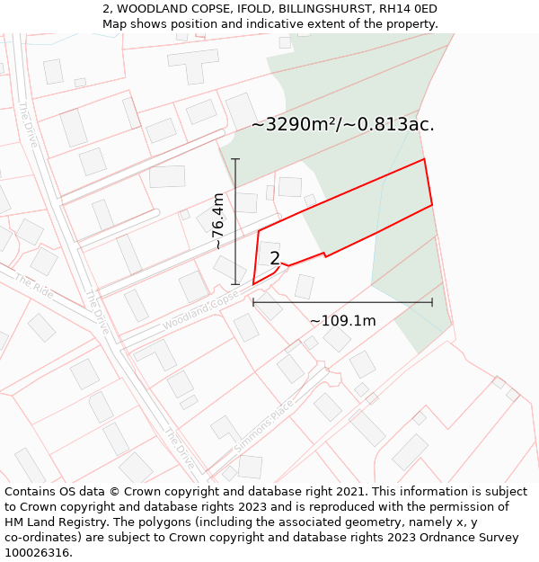 2, WOODLAND COPSE, IFOLD, BILLINGSHURST, RH14 0ED: Plot and title map