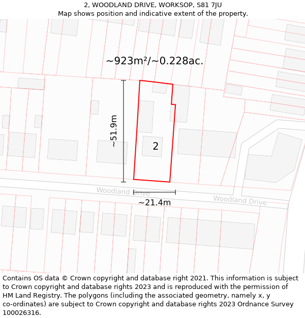 2, WOODLAND DRIVE, WORKSOP, S81 7JU: Plot and title map