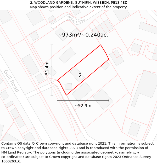 2, WOODLAND GARDENS, GUYHIRN, WISBECH, PE13 4EZ: Plot and title map