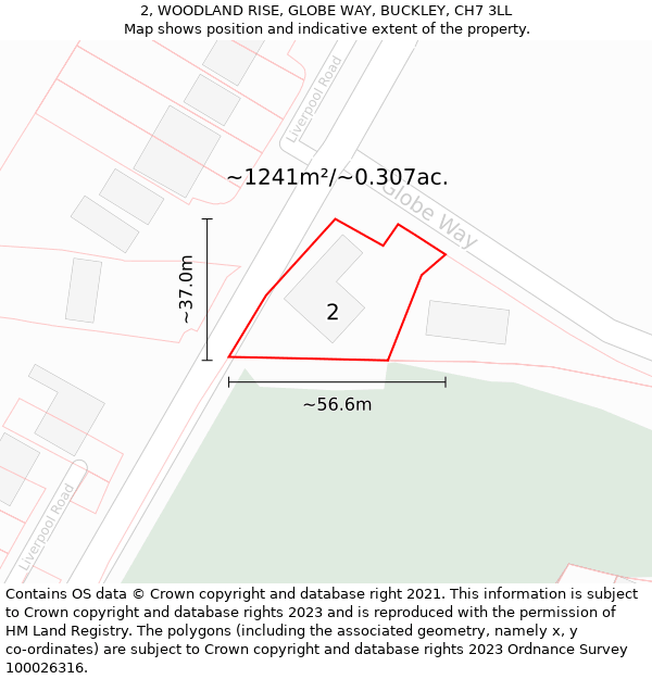 2, WOODLAND RISE, GLOBE WAY, BUCKLEY, CH7 3LL: Plot and title map