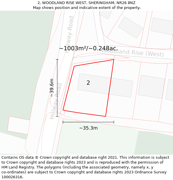 2, WOODLAND RISE WEST, SHERINGHAM, NR26 8NZ: Plot and title map