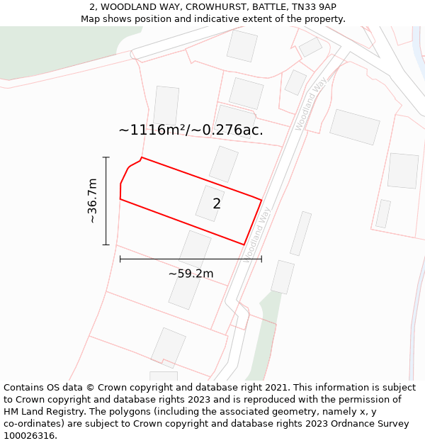 2, WOODLAND WAY, CROWHURST, BATTLE, TN33 9AP: Plot and title map