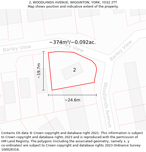 2, WOODLANDS AVENUE, WIGGINTON, YORK, YO32 2TT: Plot and title map