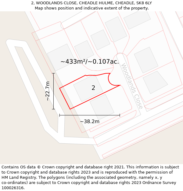 2, WOODLANDS CLOSE, CHEADLE HULME, CHEADLE, SK8 6LY: Plot and title map